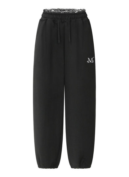 MUCENT ASTO LACE SAGGING JOGGER PANTS 蕾絲拼接落檔縮口褲 2色