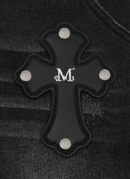MUCENT CAIRO CROSS PATCH DENIM BOOTCUT 十字架貼布丹寧靴型褲