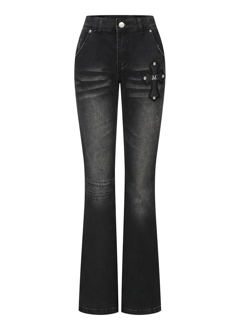 MUCENT CAIRO CROSS PATCH DENIM BOOTCUT 十字架貼布丹寧靴型褲