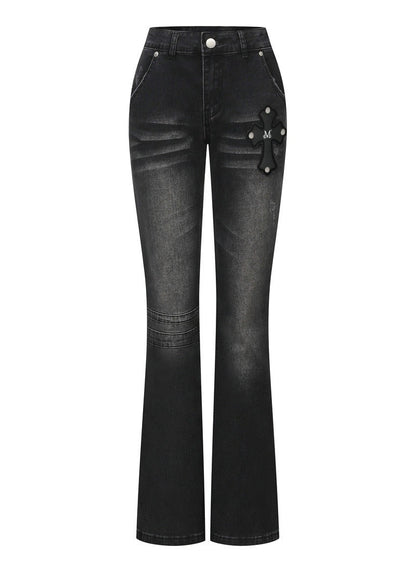 MUCENT CAIRO CROSS PATCH DENIM BOOTCUT 十字架貼布丹寧靴型褲