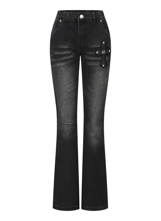 MUCENT CAIRO CROSS PATCH DENIM BOOTCUT 十字架貼布丹寧靴型褲