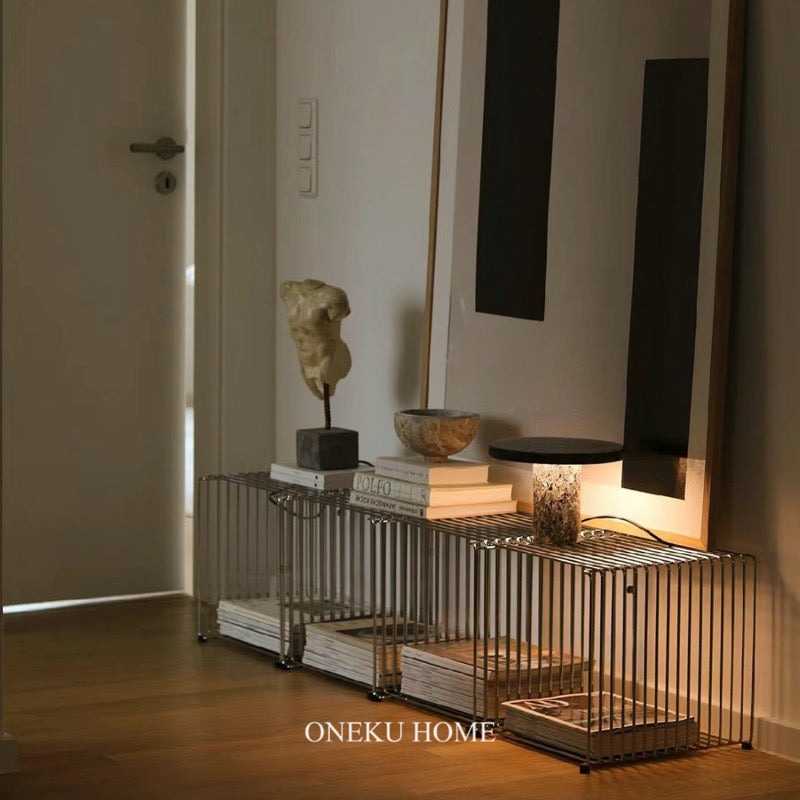 『ONEKU』包豪斯不銹鋼邊几｜矮書架｜床頭櫃｜設計感家居｜質感書櫃｜韓國咖啡廳茶几