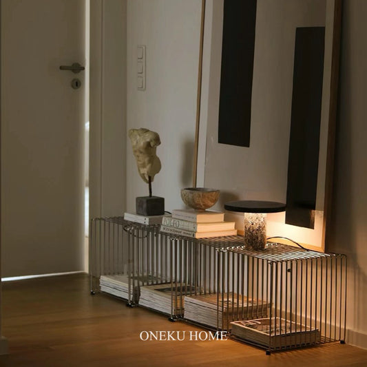 『ONEKU』包豪斯不銹鋼邊几｜矮書架｜床頭櫃｜設計感家居｜質感書櫃｜韓國咖啡廳茶几