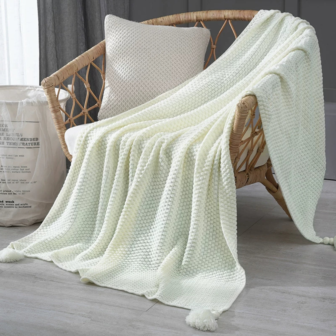『ONEKU』 ins北歐侘寂風格沙發蓋毯｜午睡毯｜手工流蘇毛線針織毛毯｜毛毯｜露營毯